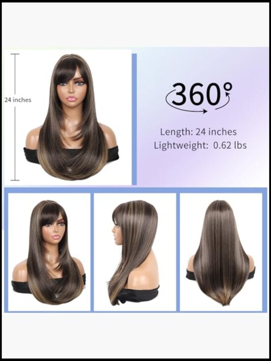 Long Straight Layered Wig with Bangs Heat Resistant Synthetic Hair for Women main image 5